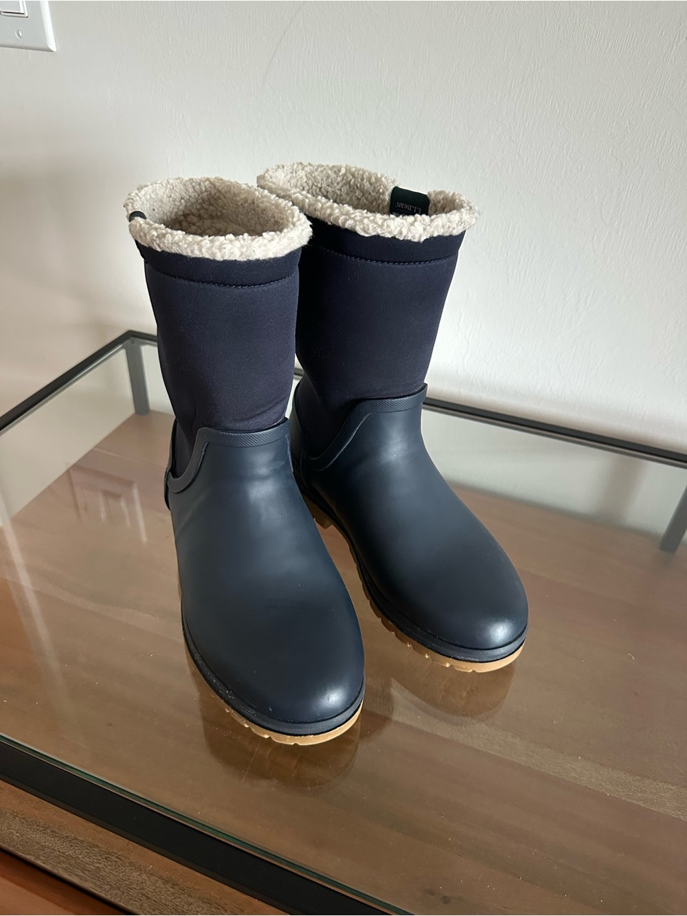 L.L.Bean Rugged Winter Wellie Boots in Carbon Navy fleece lining size 7